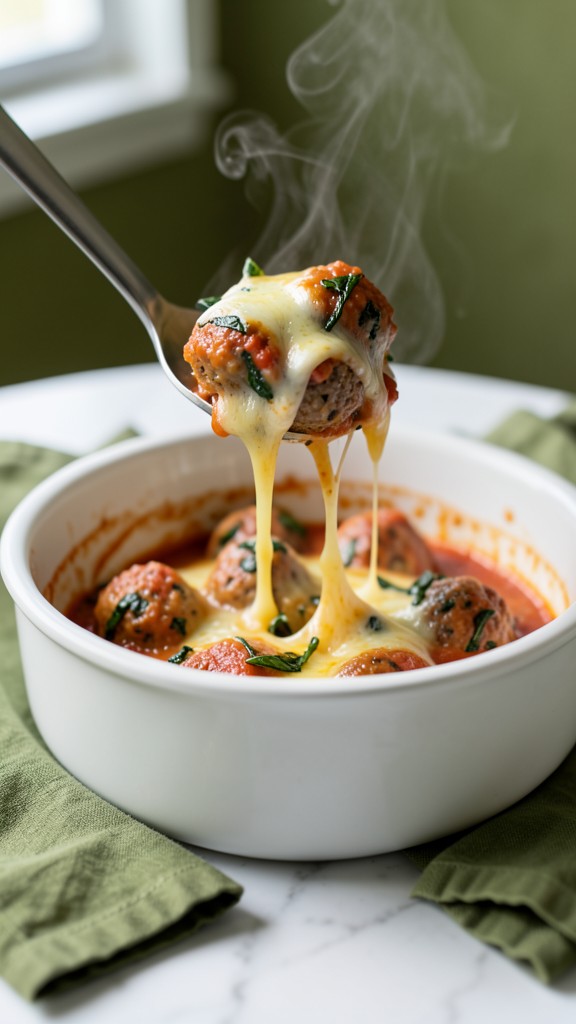 Cheesy Garlic Herb Crockpot Meatball Bake, an easy crockpot dinner recipe