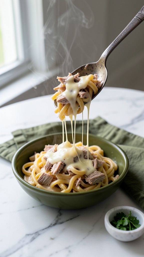 Crockpot Apple Cider Pulled Pork Pasta, an easy crockpot dinner recipe