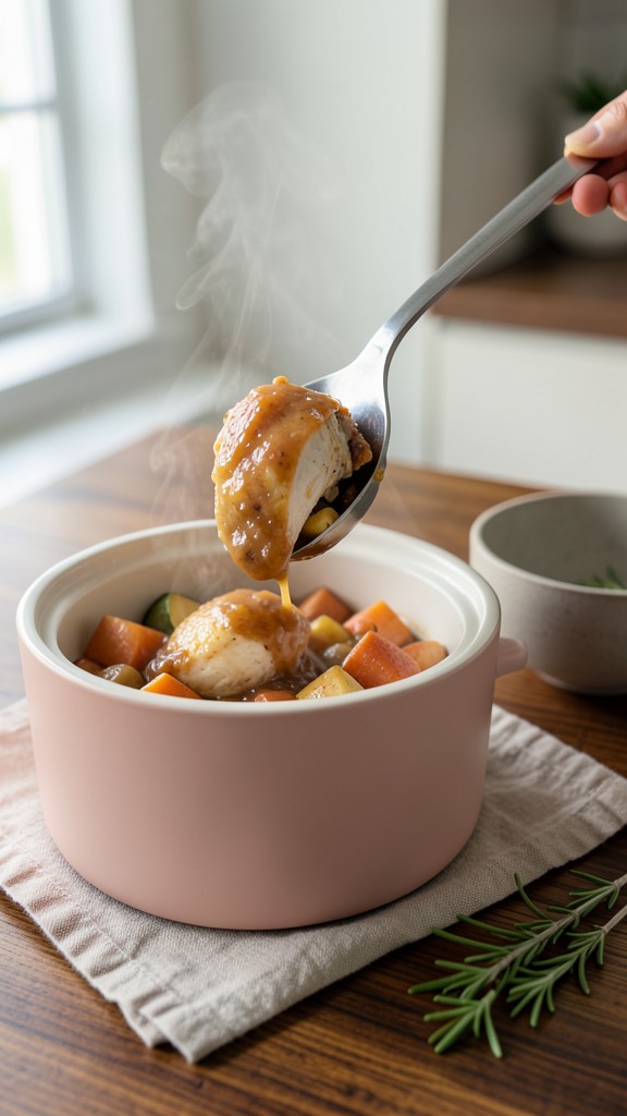 Crockpot Chicken Thigh Pot Roast with Tender Root Vegetables, an easy crockpot dinner recipe