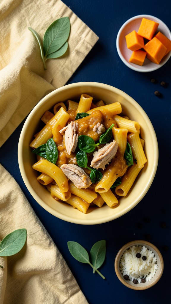 Crockpot Creamy Butternut Squash Chicken Rigatoni, an easy crockpot dinner recipe