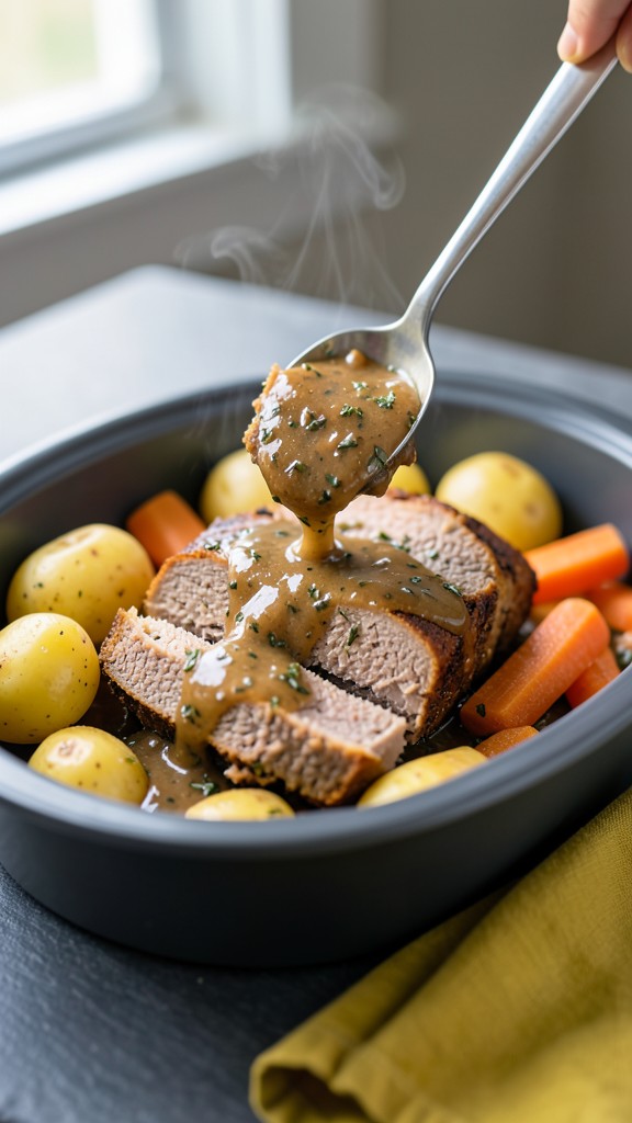 Crockpot Ground Turkey Pot Roast with Root Vegetables, an easy crockpot dinner recipe