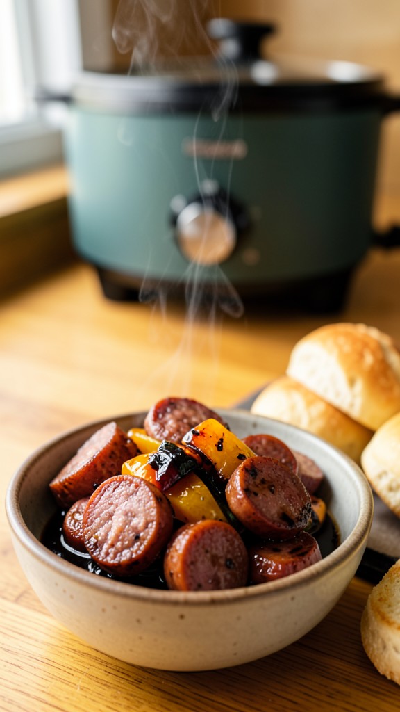 Crockpot Italian Sausage and Pepper Sliders, an easy crockpot dinner recipe