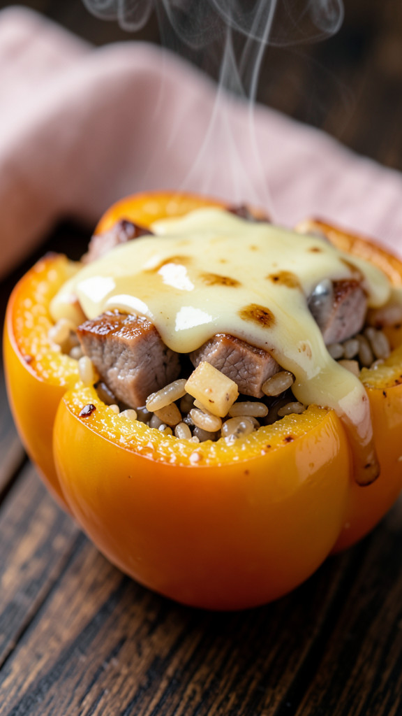 Crockpot Maple Dijon Pork Chop Stuffed Peppers, an easy crockpot dinner recipe