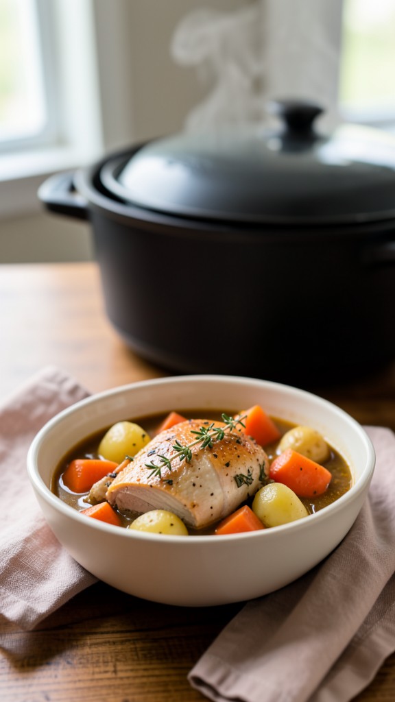 Crockpot Roasted Garlic Herb Turkey Stew, an easy crockpot dinner recipe
