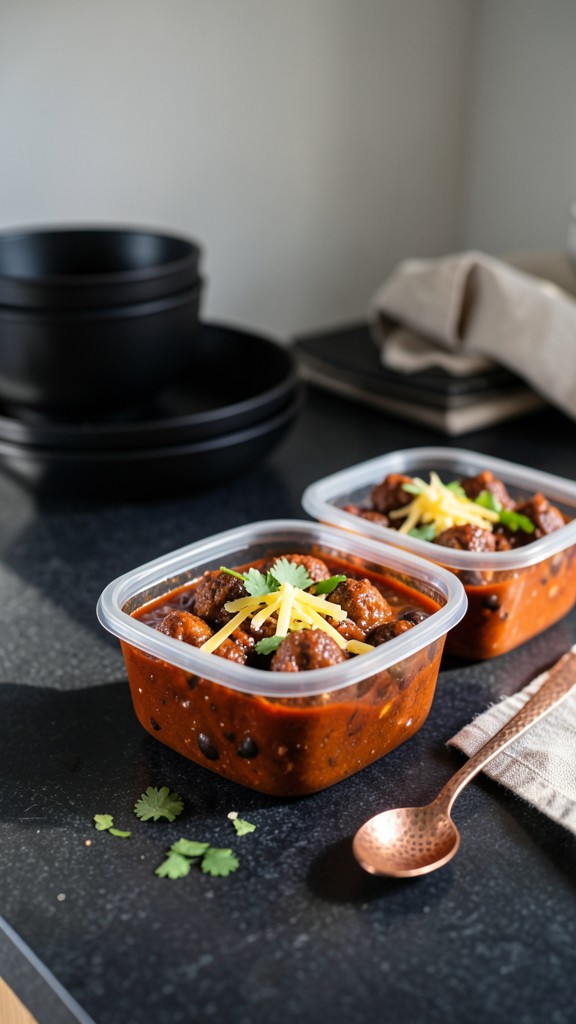 Crockpot Smoky Black Bean and Meatball Chili, an easy crockpot dinner recipe