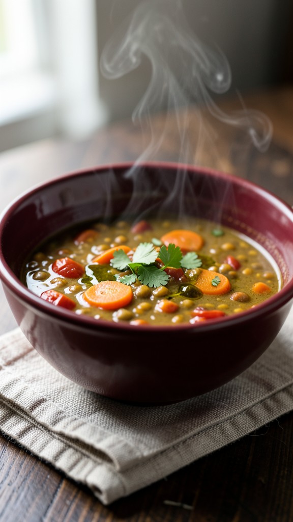 Crockpot Spiced Harissa Lentil Soup with Roasted Carrots, an easy crockpot dinner recipe
