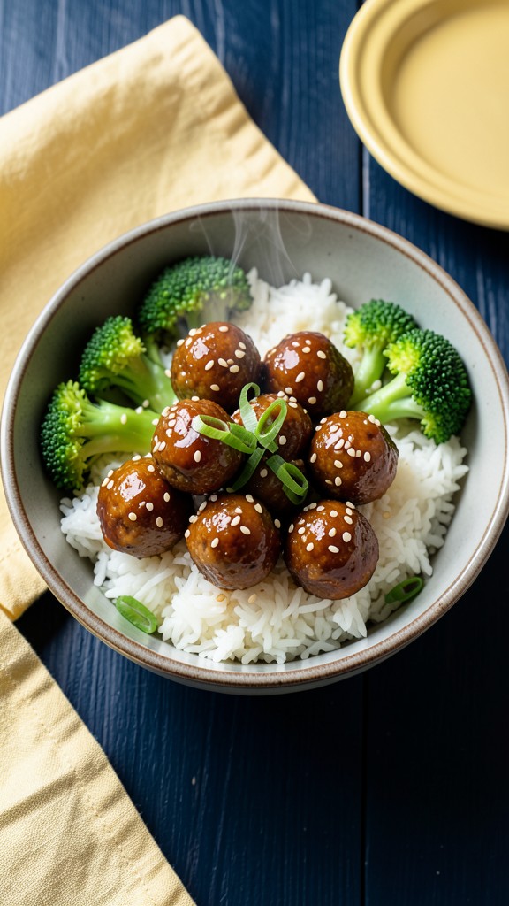 Honey Sesame Crockpot Meatball Rice Bowls, an easy crockpot dinner recipe