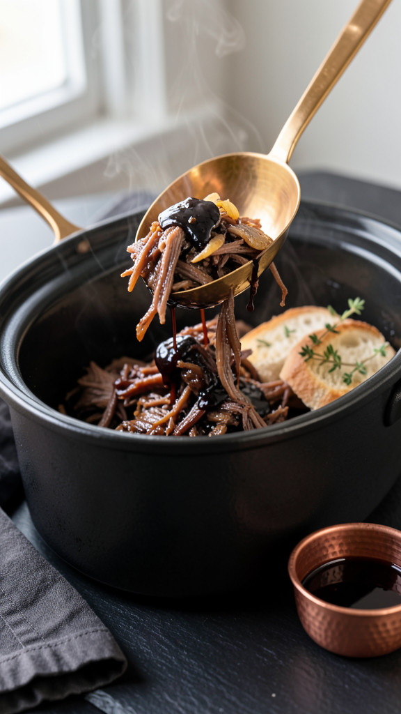 Slow Cooker Balsamic Shallot Beef Short Rib Sandwiches