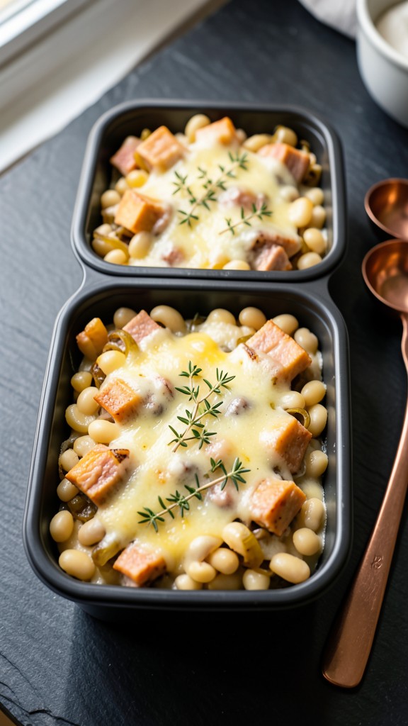 Slow Cooker Caramelized Leek Ham and Bean Casserole, an easy crockpot dinner recipe
