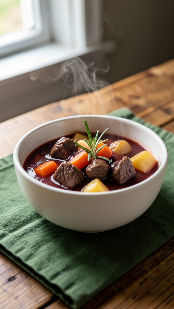 Slow Cooker Red Wine Rosemary Beef Chuck Stew, an easy crockpot dinner recipe