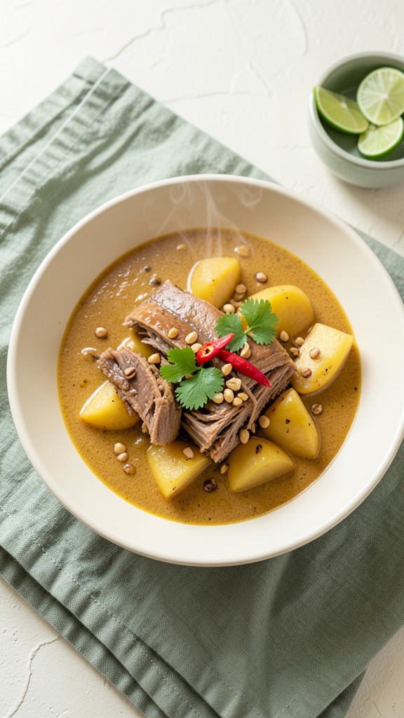 Slow-Simmered Pulled Pork Massaman Curry, an easy crockpot dinner recipe