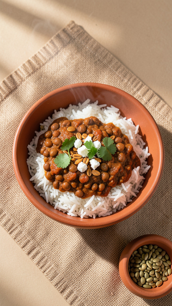 Smoky Pumpkin Lentil Rice Bowls, an easy crockpot dinner recipe